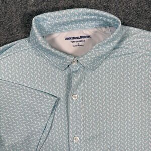 Johnston‎ Murphy Shirt Blue White Geometric Performance S/S Golf Stretxh Mens
